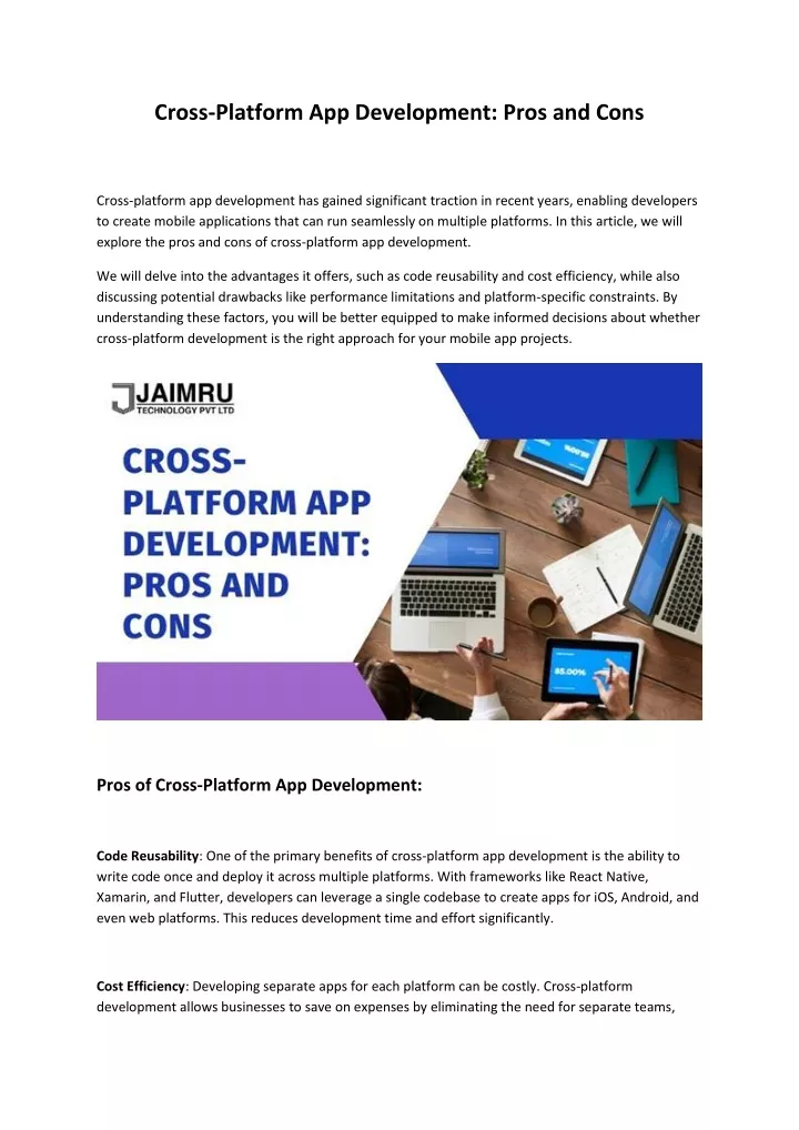 cross platform app development pros and cons
