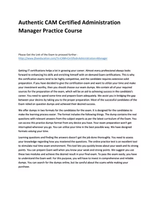 authentic cam certified administration manager