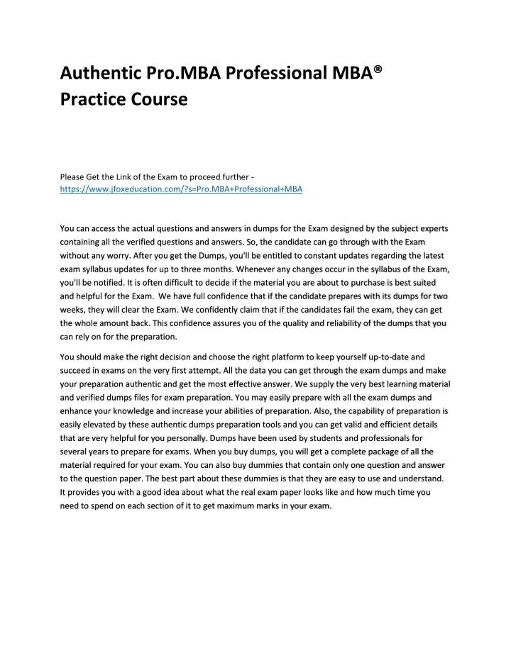 authentic pro mba professional mba practice course