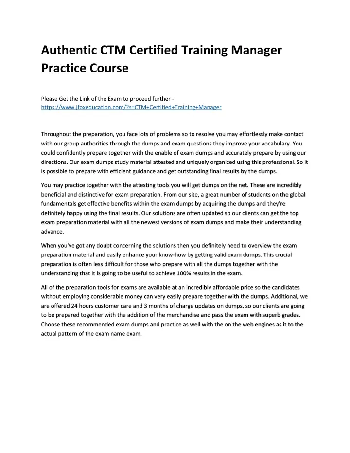 authentic ctm certified training manager practice