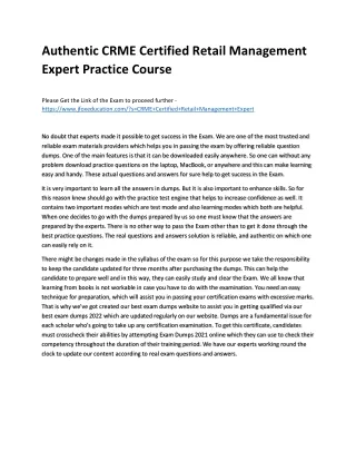 authentic crme certified retail management expert
