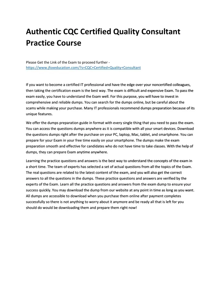 authentic cqc certified quality consultant