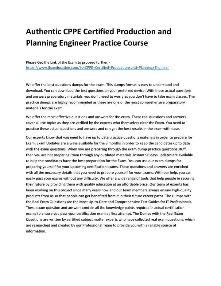 authentic cppe certified production and planning