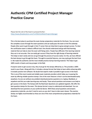 authentic cpm certified project manager practice