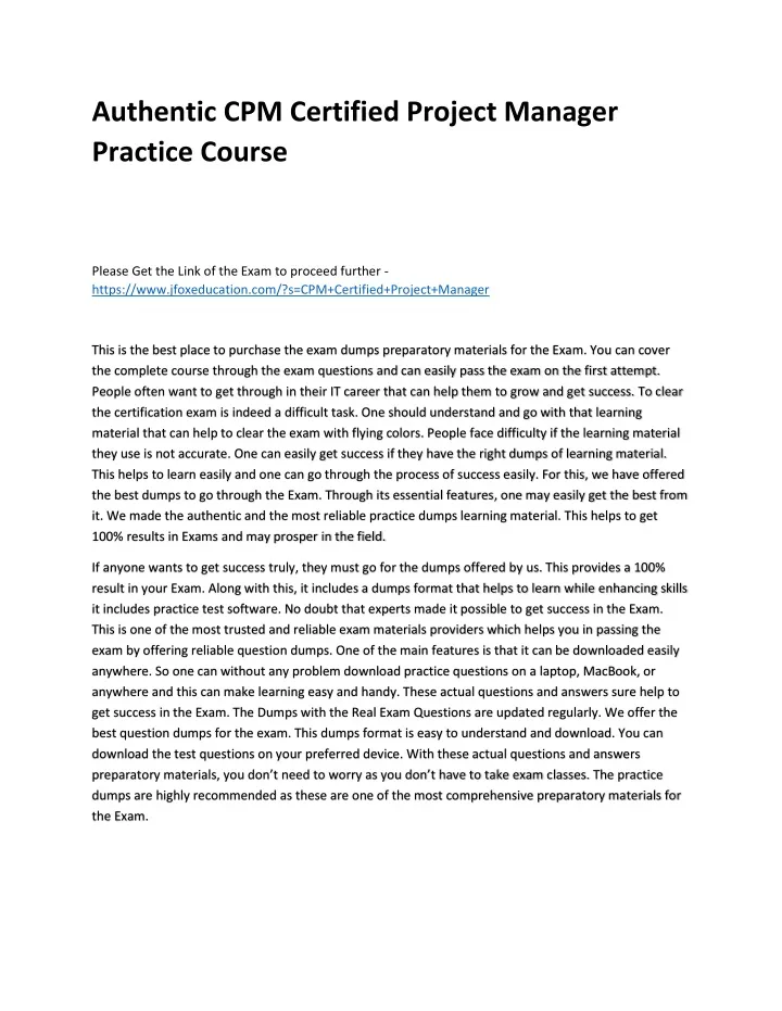 authentic cpm certified project manager practice