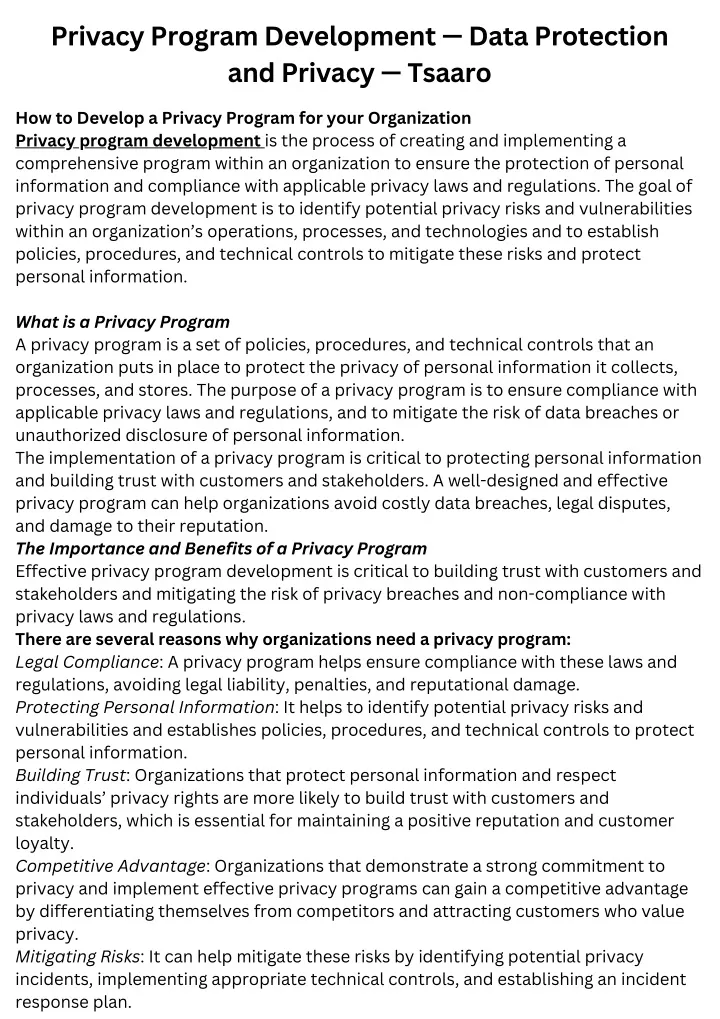 privacy program development data protection