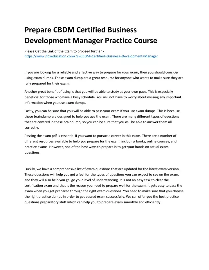 prepare cbdm certified business development