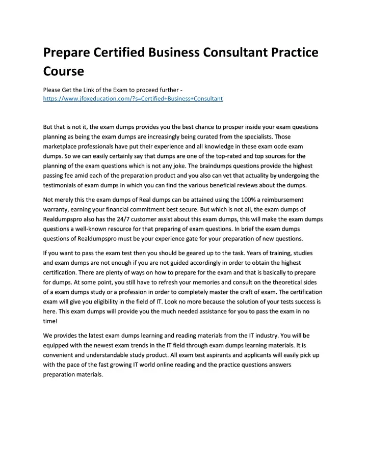 prepare certified business consultant practice