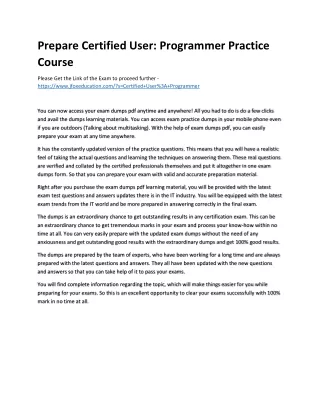 prepare certified user programmer practice course