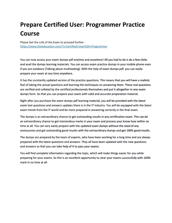 prepare certified user programmer practice course