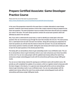 prepare certified associate game developer