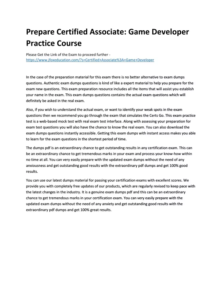 prepare certified associate game developer