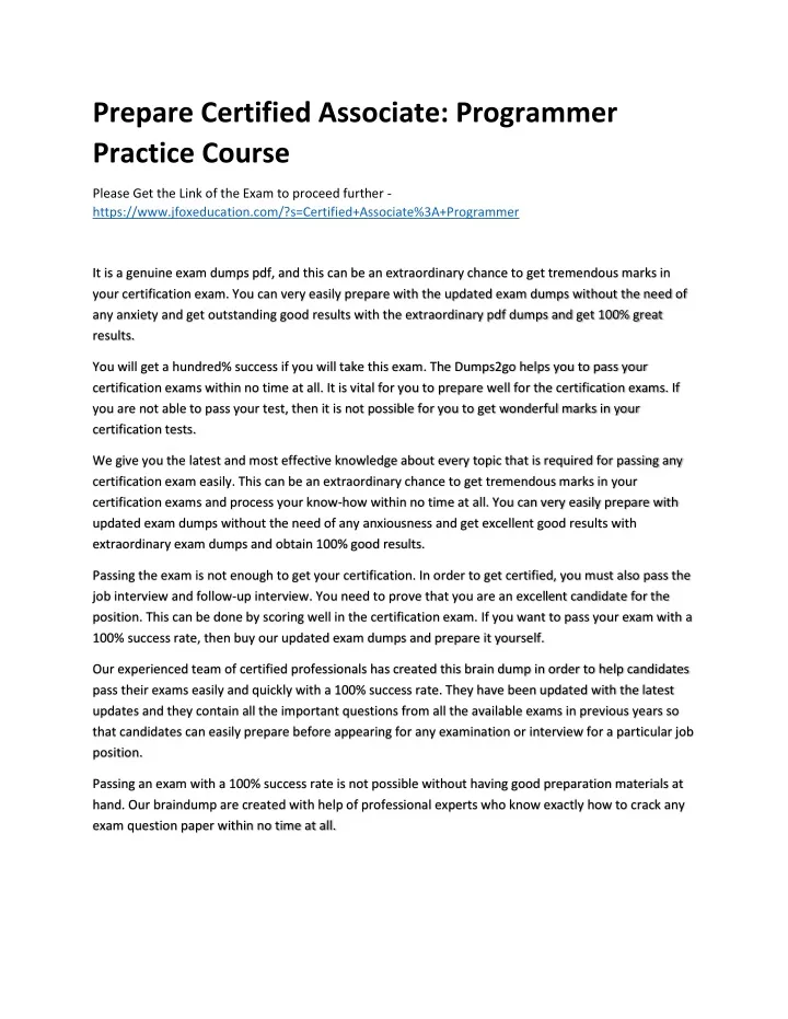 prepare certified associate programmer practice