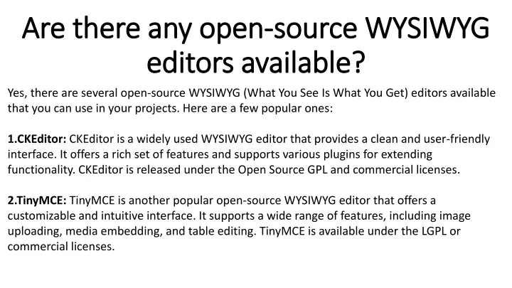 are there any open source wysiwyg editors available