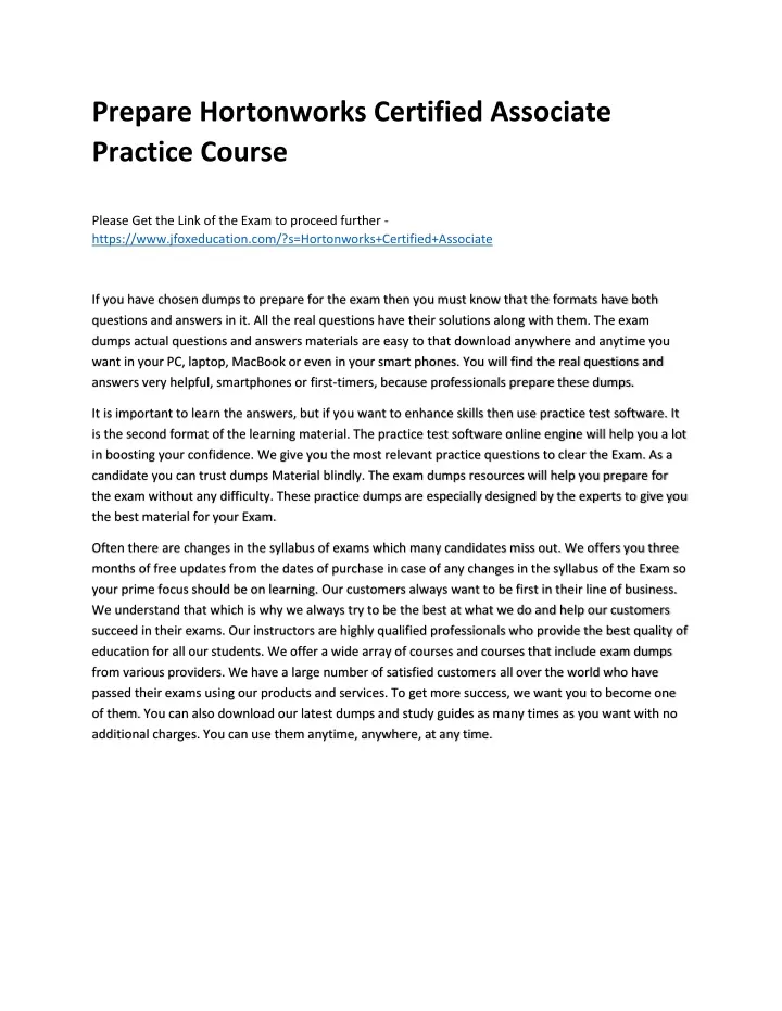 prepare hortonworks certified associate practice