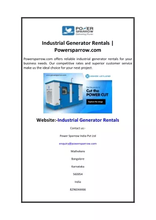 industrial generator rentals powersparrow com