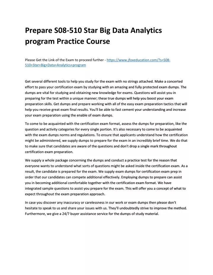 prepare s08 510 star big data analytics program