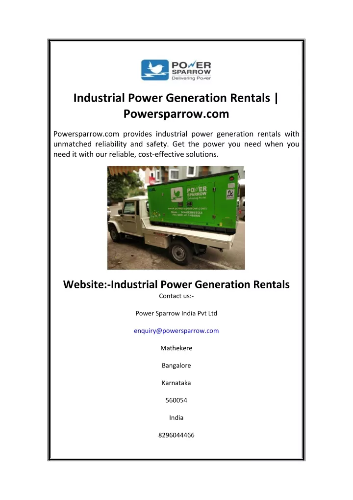 industrial power generation rentals powersparrow