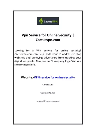 Vpn Service for Online Security  Cactusvpn.com