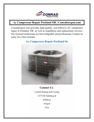 Ac Compressor Repair Portland OR  Conradoregon.com