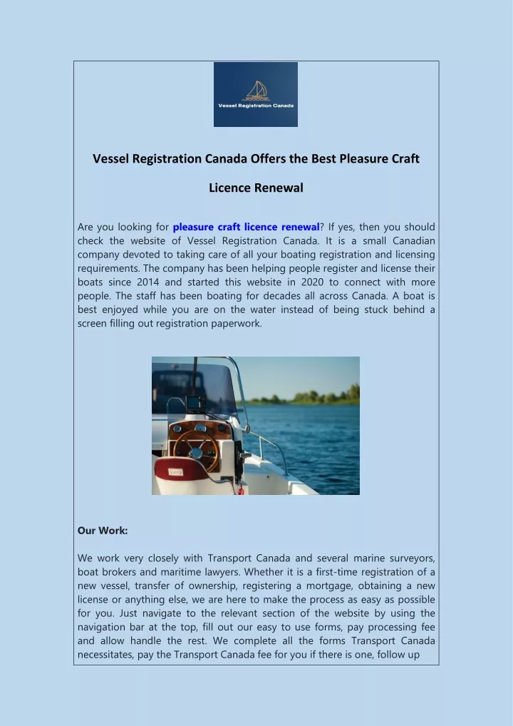 vessel registration canada offers the best