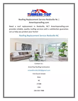 Roofing Replacement Service Reidsville Nc  Ameritoproofing