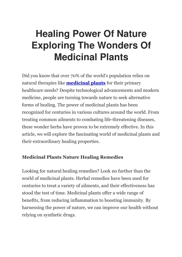 healing power of nature exploring the wonders of medicinal plants