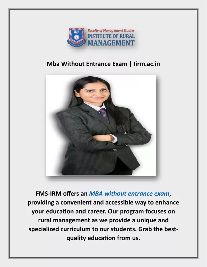 mba without entrance exam iirm ac in