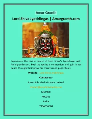 Lord Shiva Jyotirlingas  Amargranth