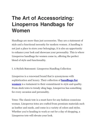 The Art of Accessorizing: Linoperros Handbags for Women