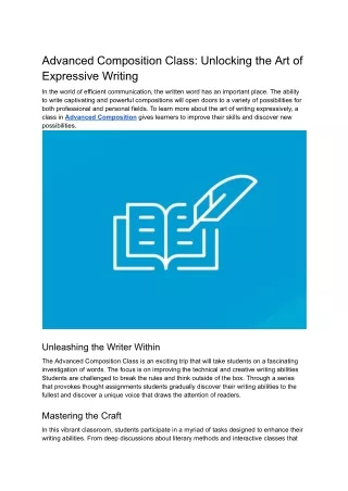 Advanced Composition Class: Unlocking the Art of Expressive Writing