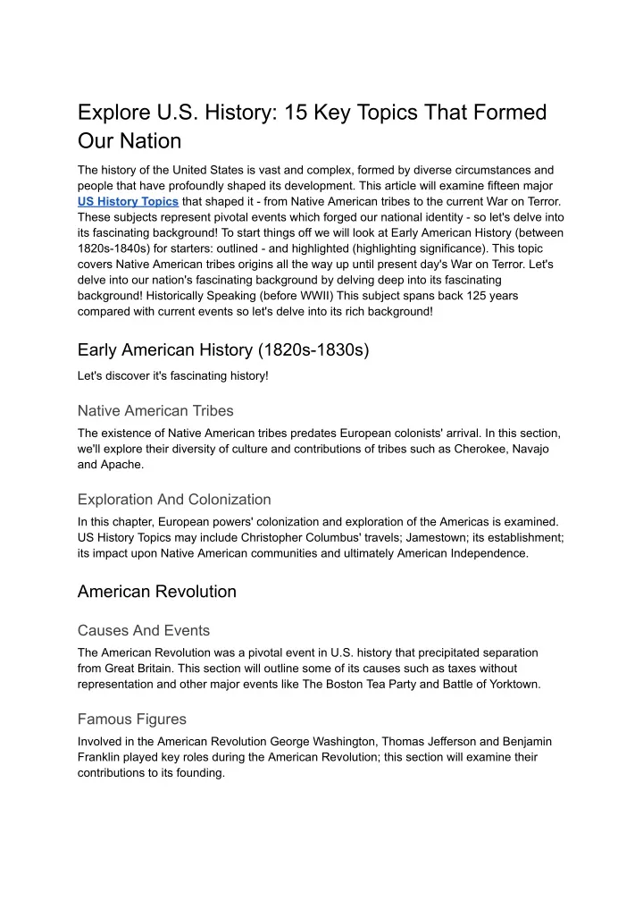 explore u s history 15 key topics that formed