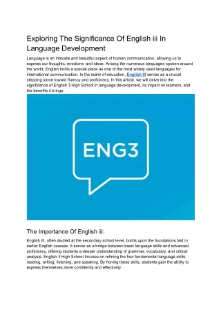 Exploring The Significance Of English iii In Language Development