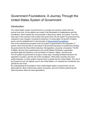 Government Foundations: A Journey Through the United States System of Government