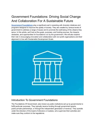 Government Foundations: Driving Social Change And Collaboration For A Sustainabl