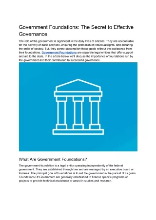 Government Foundations: The Secret to Effective Governance