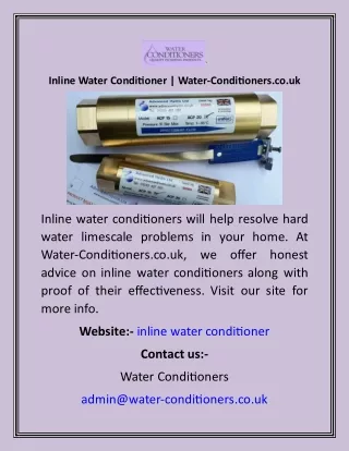 Inline Water Conditioner  Water-Conditioners.co.uk