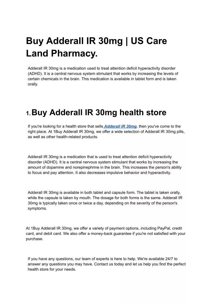 buy adderall ir 30mg us care land pharmacy