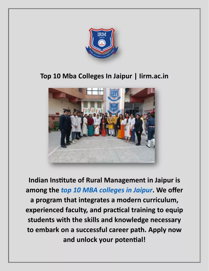top 10 mba colleges in jaipur iirm ac in