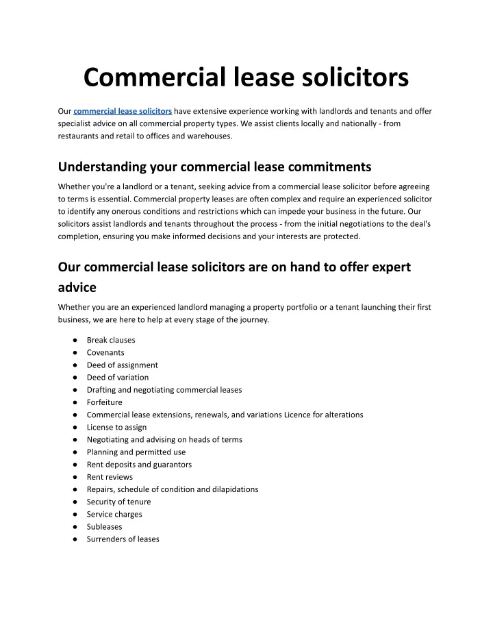 commercial lease solicitors