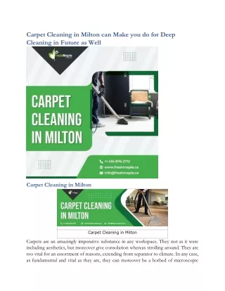 Carpet Cleaning in Milton can Make you do for Deep Cleaning in Future as Well