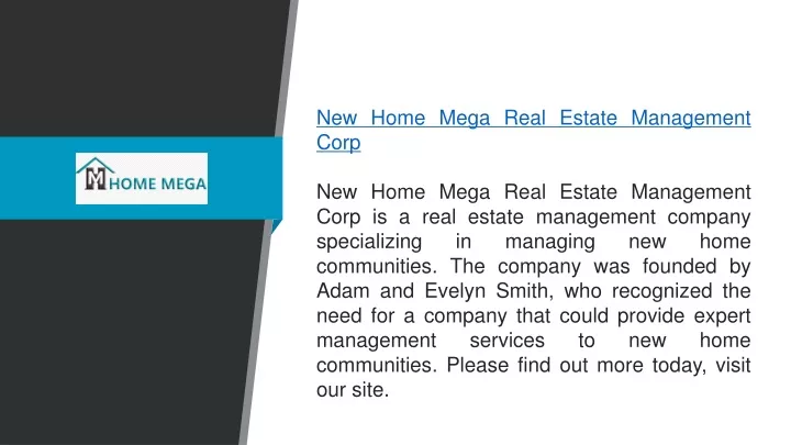 new home mega real estate management corp