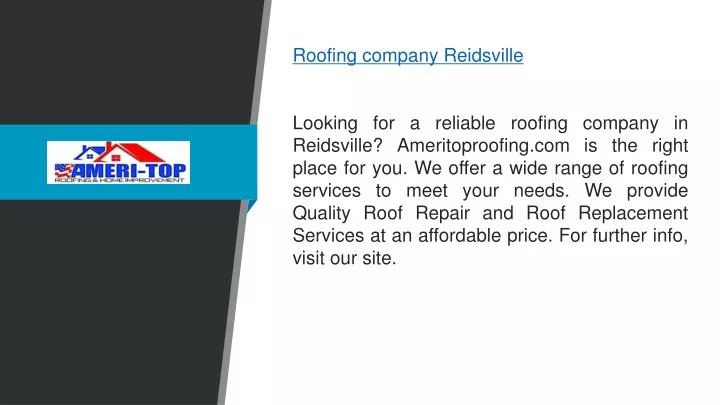 roofing company reidsville looking for a reliable