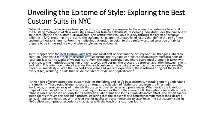 unveiling the epitome of style exploring the best custom suits in nyc