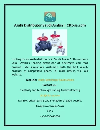 Asahi Distributor Saudi Arabia  Cttc-sa
