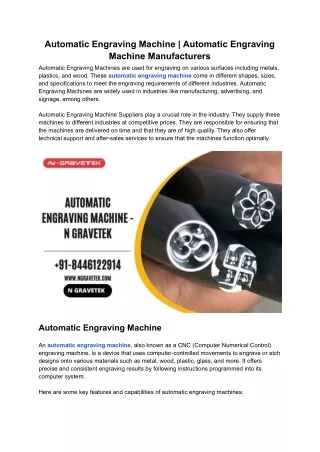Automatic Engraving Machine _ Automatic Engraving Machine Manufacturers - ARTICLE