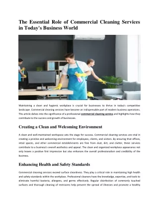The Essential Role of Commercial Cleaning Services in Today's Business World