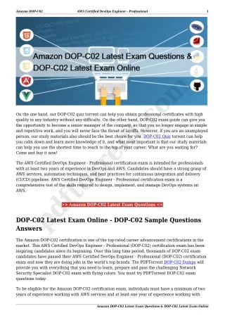 Amazon DOP-C02 Latest Exam Questions & DOP-C02 Latest Exam Online