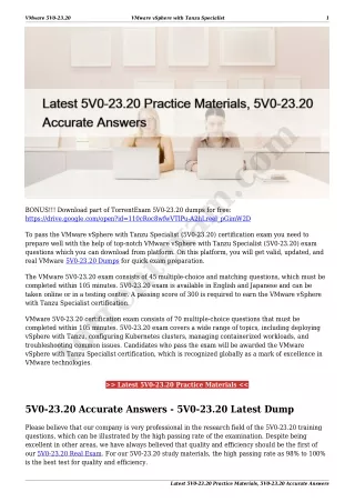 Latest 5V0-23.20 Practice Materials, 5V0-23.20 Accurate Answers