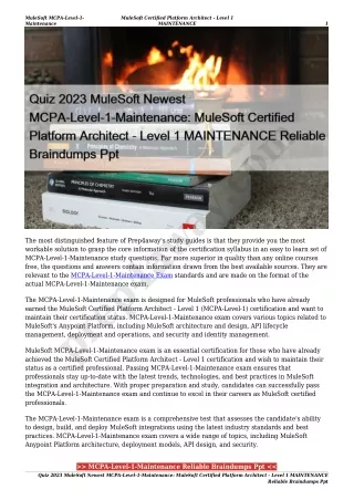 Quiz 2023 MuleSoft Newest MCPA-Level-1-Maintenance: MuleSoft Certified Platform Architect - Level 1 MAINTENANCE Reliable